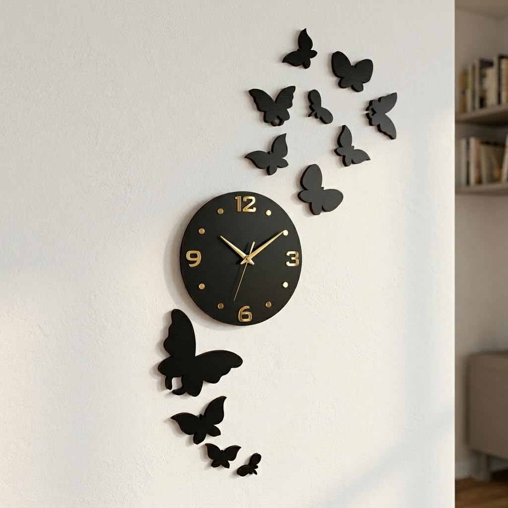 Luxury Black Wall Clock Gold Touch Numbers Large Size for Home Salon Office Easy to Install Modern Wall Piece to Add A Modern Touch to Your Place