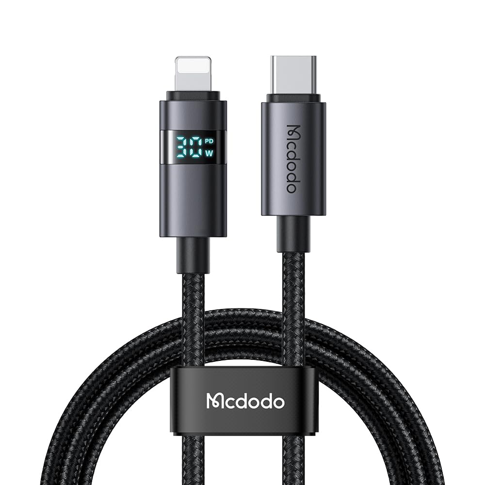 mcdodo 36W USB C to Lightning Cable with Horizontal LED Display 4ft Length Nylon Braided Lightning USB C Fast Charging Cable Fit for 14 13 12 11/Pro/ProMax/Plus, iPad, AirPods, iTouch