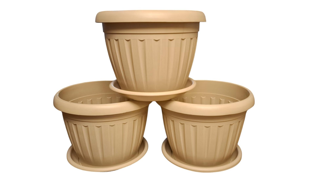 German Plant Pot, 40 cm, beige, Set of 3