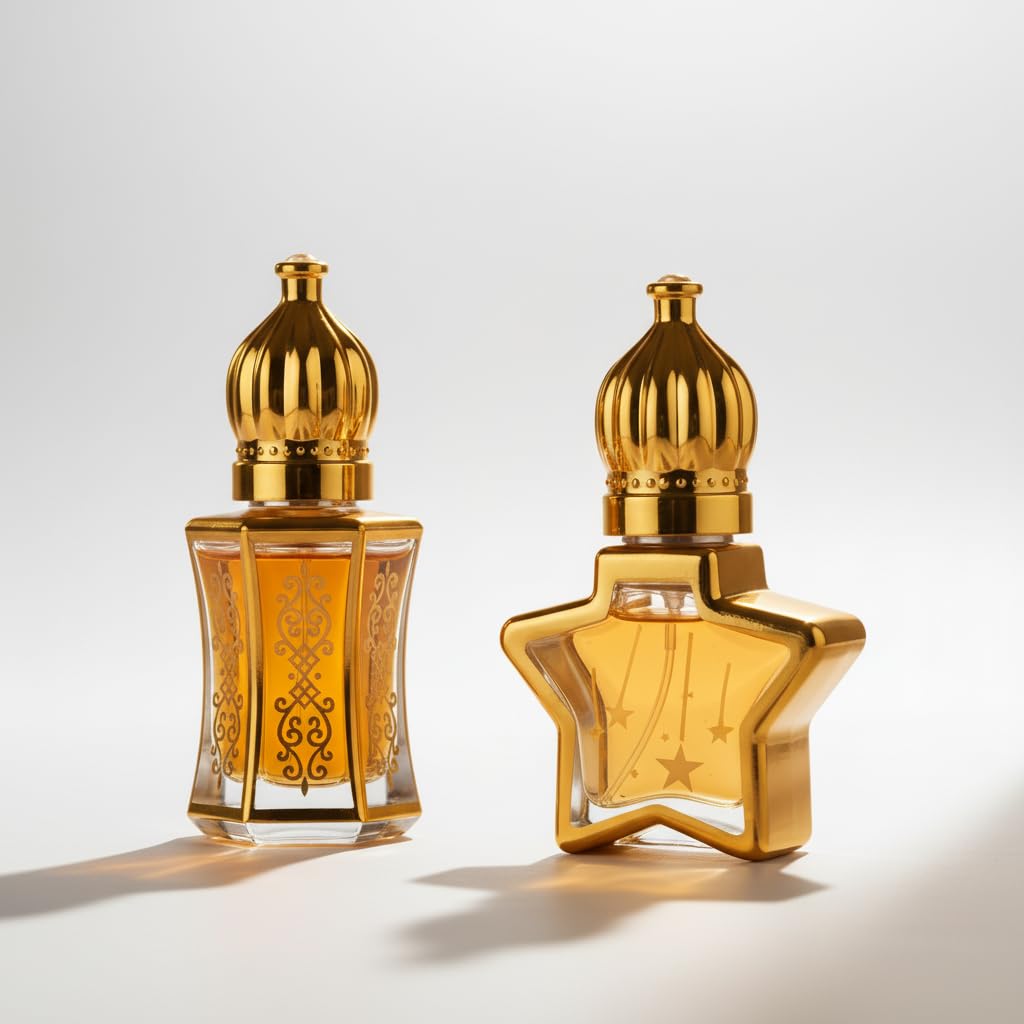 Luxury Empty Perfume Bottle Refill Set - Decorative + Star Shape - Roller Ball - Set of 2 Oriental Design for Gifts and Distributions