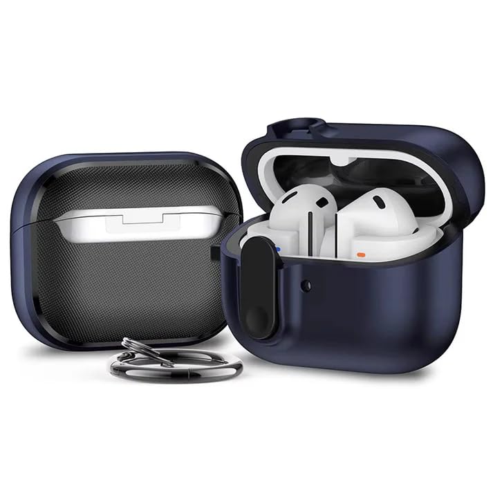Eco Compatible with Samsung Galaxy Buds 3 Pro/Buds 3 Case Full-Body Shockproof (Secure Lock) Galaxy Buds 3 & Galaxy Buds 3 Pro (2024) with Carabiner (Navy Blue)