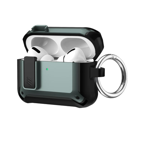 Dl3 Mobilak AirPods Pro 2nd/1st Case With Lock Lid, Rugged for AirPods Pro 2/1 (2023/2022/2019) Cool Protective Cover for Men Full-Body Armor Shockproof Skin Shell With Carabiner (Black Green)