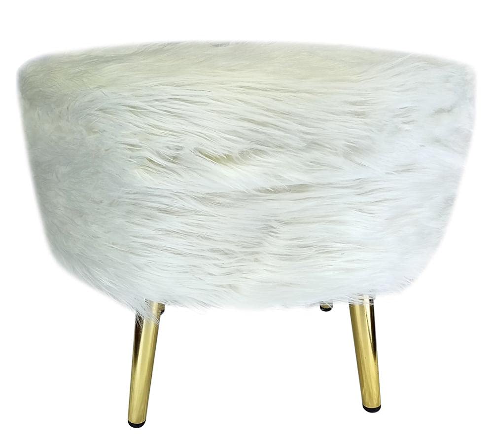 Puff Chairs Sofa with Golden Metal Frame Legs (White Fur)