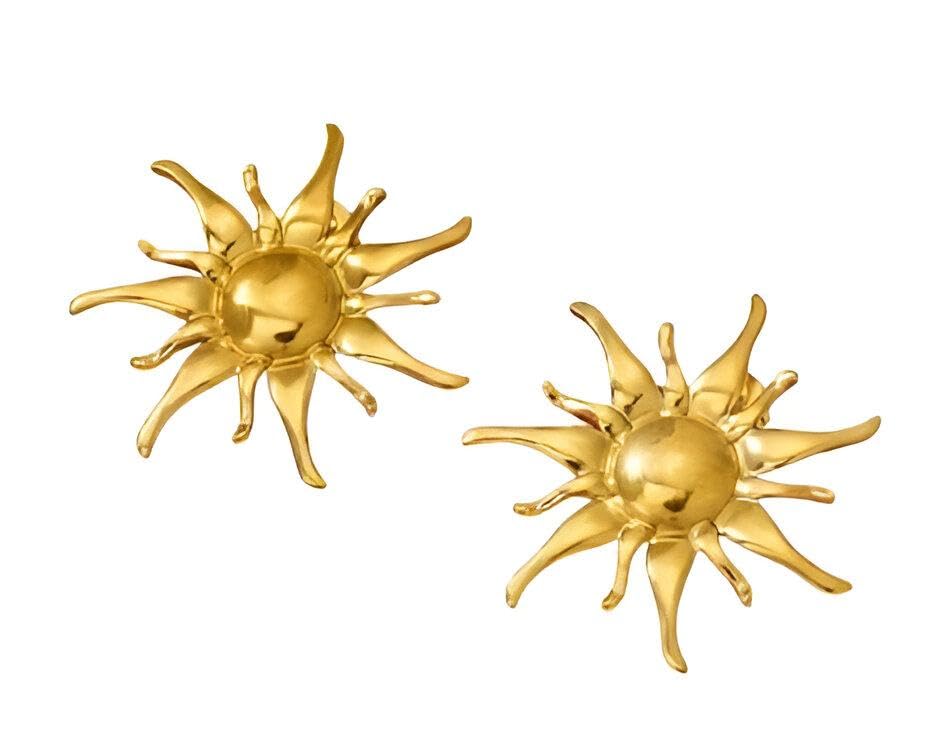 Punk Sun Earrings - Oversized stainless steel sunburst studs with exaggerated rays, ideal for making a daring fashion statement.