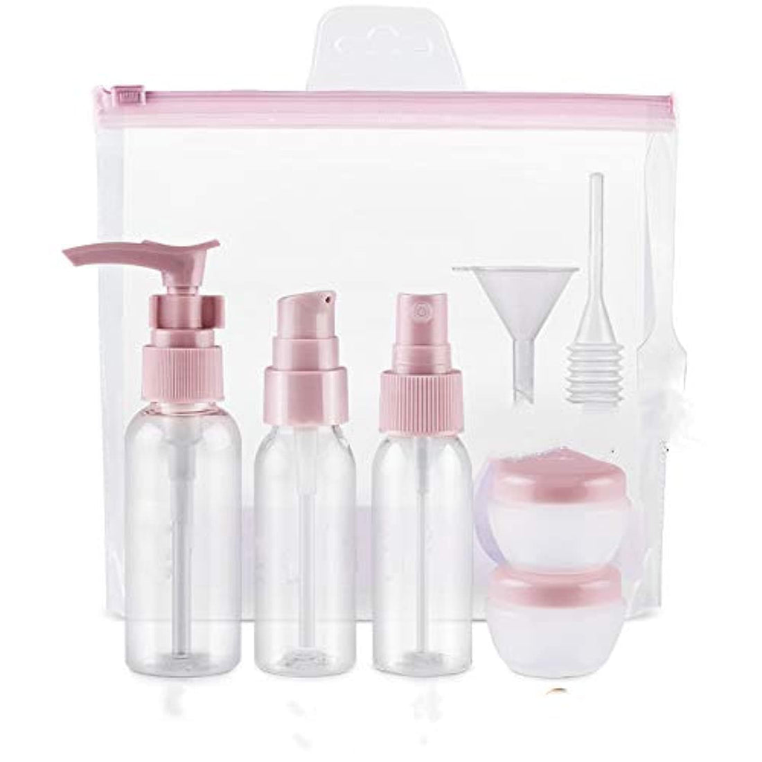 Reise Flaschen Set, Kosmetikflaschen Set of 9 Transparent Multi-Size Container with Kulturbeutel für Flüssigkeiten Duschgel Shampoo Creme Make-Up