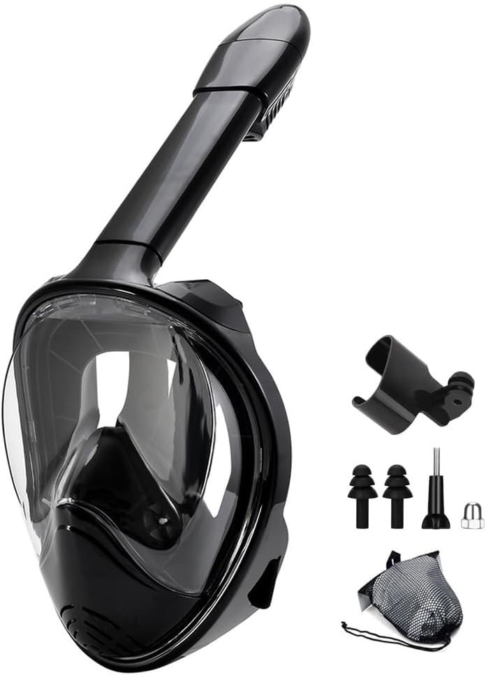 SMART FIT ® Snorkel Mask Full Face 180°, Free Ventilation Design with Detachable Camera Mount, Anti-Fogging, with Adjustable Head Straps, Professional Snorkeling Set (Green, L/XL)