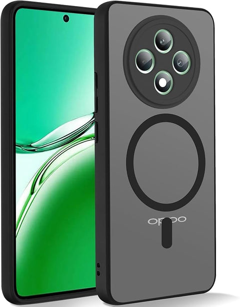 Matte Translucent Case for Oppo Reno 12F (4G/5G) – Slim Shockproof Protective Cover with Cosmos-Ring Camera Guard & Tactile Metal Buttons – Smoke Black