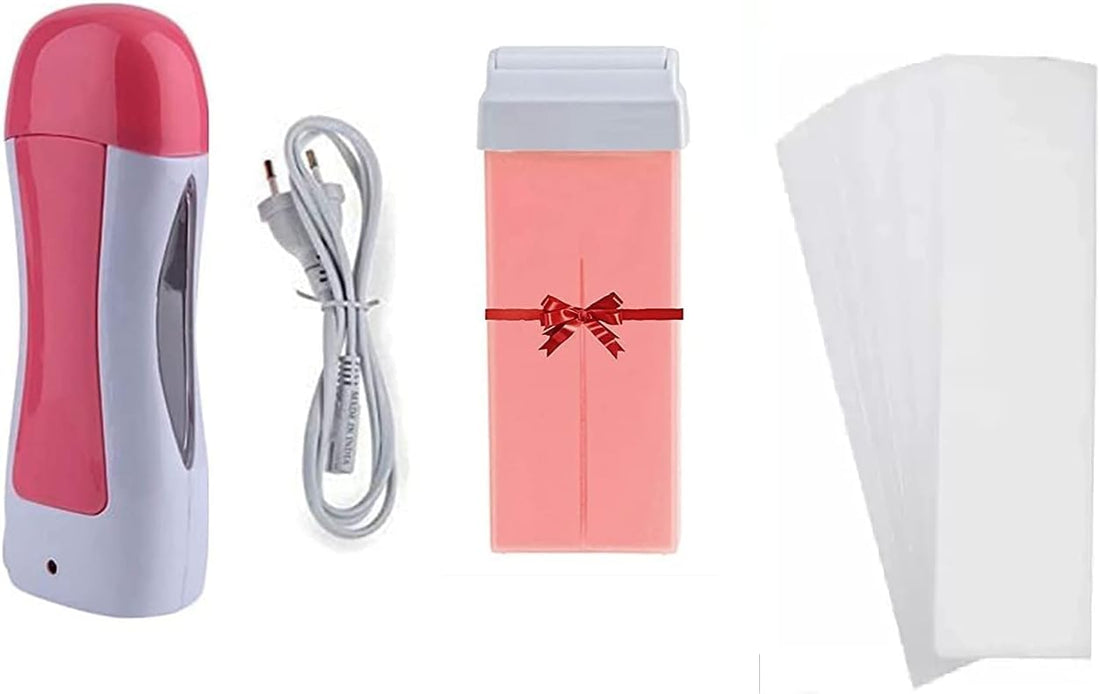 Roll on Wax Hair Removal Wax Kit | Warmer Machine, Refill Cartridge, Strip | Full Kit for Hair Removing and Waxing