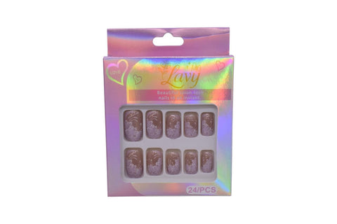 Lavy Ombre with Floral Design Press-On Mink Nails 24-Piece Set - Nude Lavender