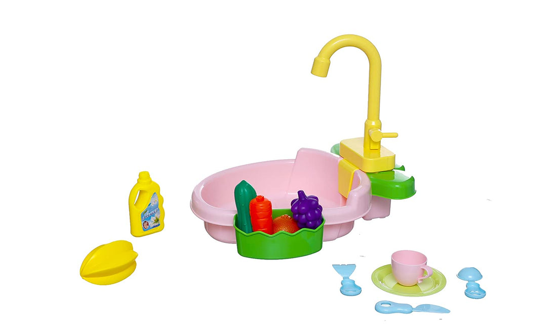 6061 kitchen sink game with some game fruits and tap it with water - Multi Color