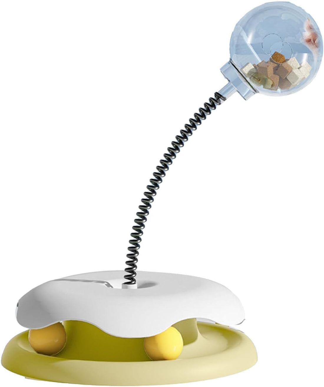 Cat Food Toy with Food Dispensing Ball Track, Self Play Puppy Toy, Interactive Cat Feeder Toy, Spring Design Training Transparent Food Bowl Convenient to Play