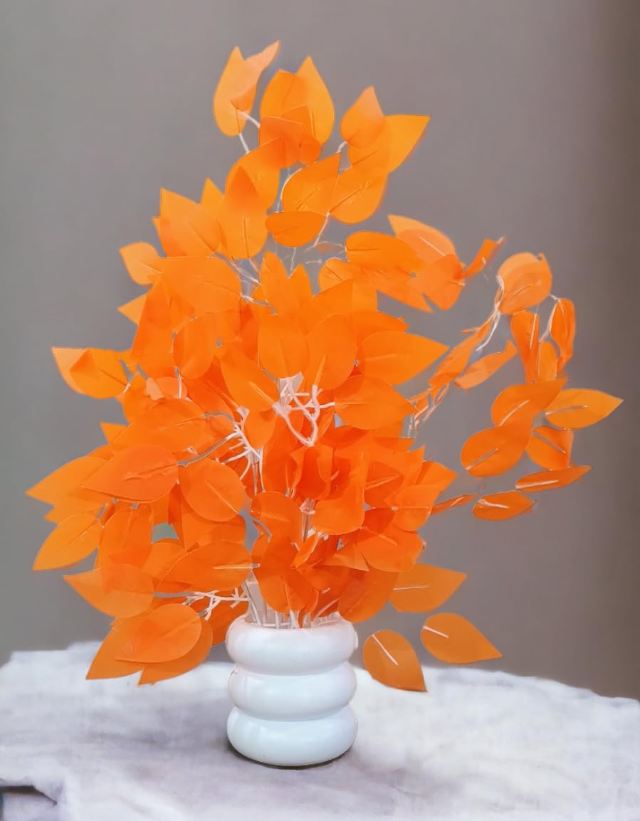 SHAKTISM Artificial Ficus Plant with Pot, Fake Ficus Tree Branches, Artificial Greenery Wreath Plant for Home Office Indoor Outdoor Porch Décor – 1Pc (Orange)