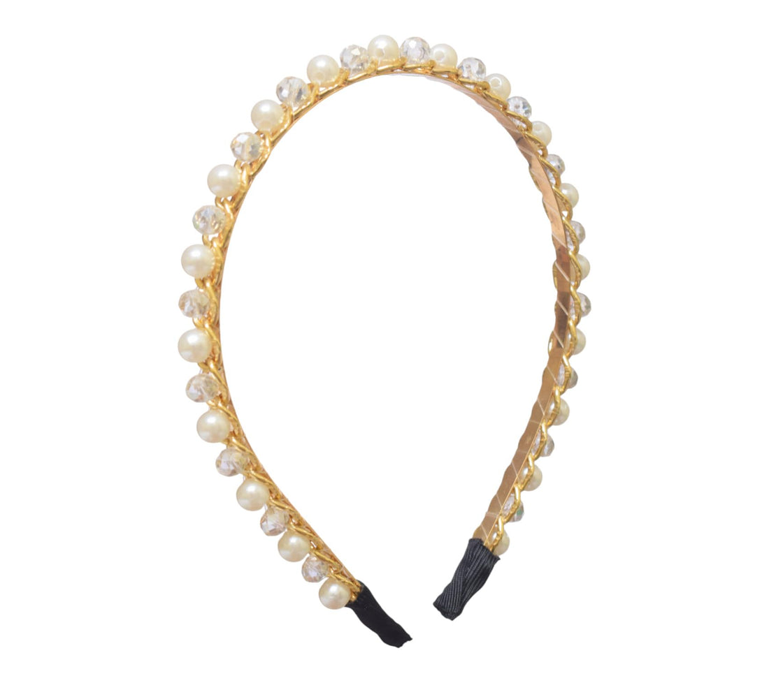 Daphne Girls' Hair Band Embroidered With Pearls - Silver White