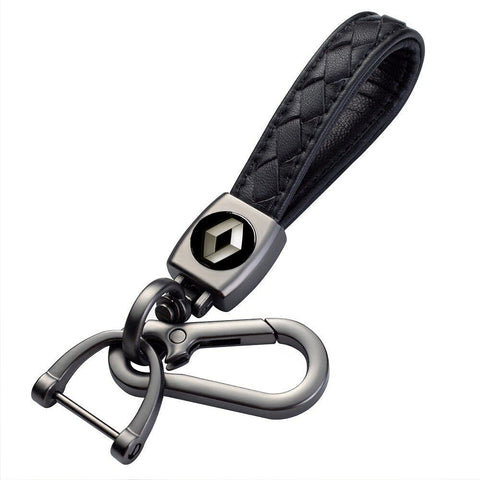 THE PACK - Genuine Leather Car Logo Keychain for Mercedes-Benz Car, Metal Chain Keyring Styling Decoration Accessories Keyring with Logo Gift for Women and Men (Black) (RENAULT)