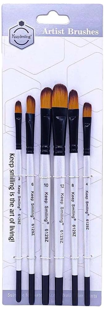 S and A No. A6129Z Keep Smiling Painting Brush with Round Tip 6-Piece Set, No. 2/4/6/8/10/12