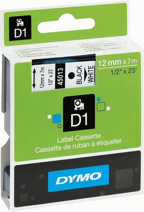 45013 Compatible D1 Tape Cartridge for Dimo Label Makers, Created Specifically for Your LabelManager and LabelWriter Duo Label Makers, 1/2-inch x 23 Feet, Black on White