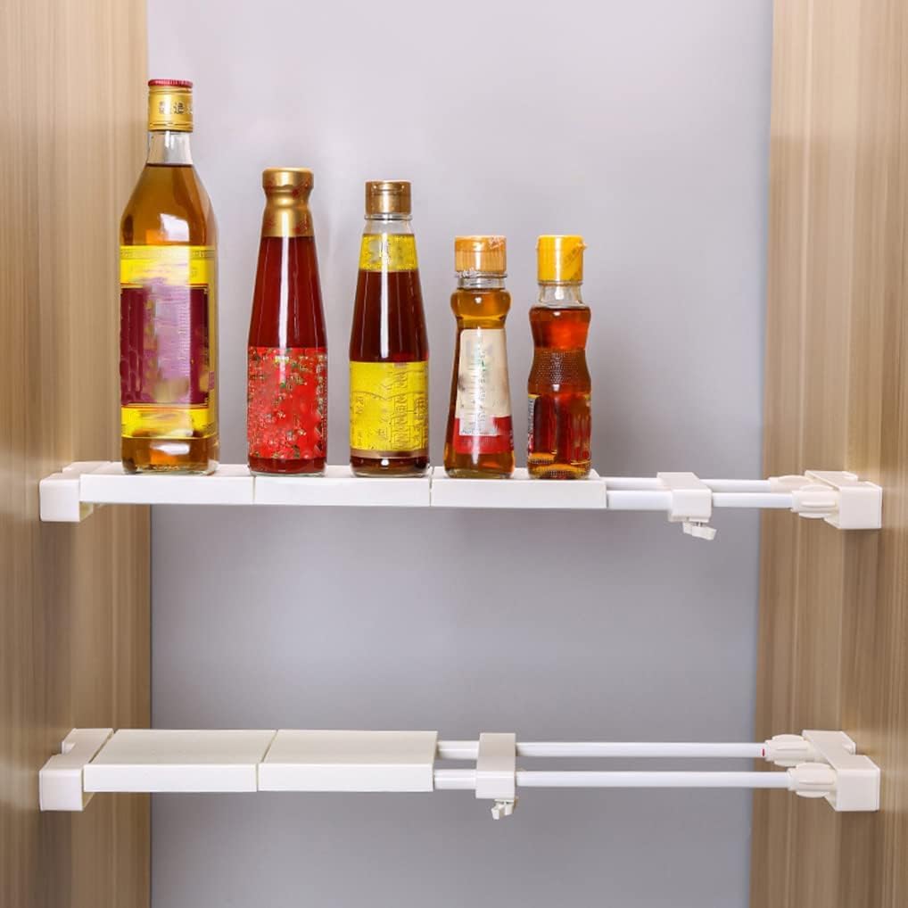 FASHION.HOME Adjustable Multi-Use Kitchen Shelf - Organize & Decorate - Stainless Steel - Modern Style - 40cm to 80cm (L) x 15cm (D) x 20cm (H) - Clear