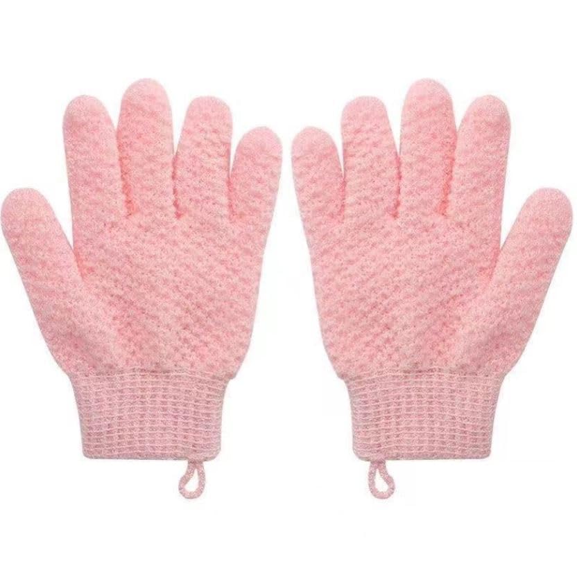1 Pairs Exfoliating Gloves, Body Scrub Wash Mitts for Bath Shower, Luxury Spa Exfoliation Accessories for Men Women-pink