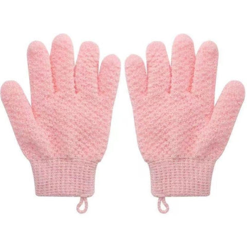 1 Pairs Exfoliating Gloves, Body Scrub Wash Mitts for Bath Shower, Luxury Spa Exfoliation Accessories for Men Women-pink