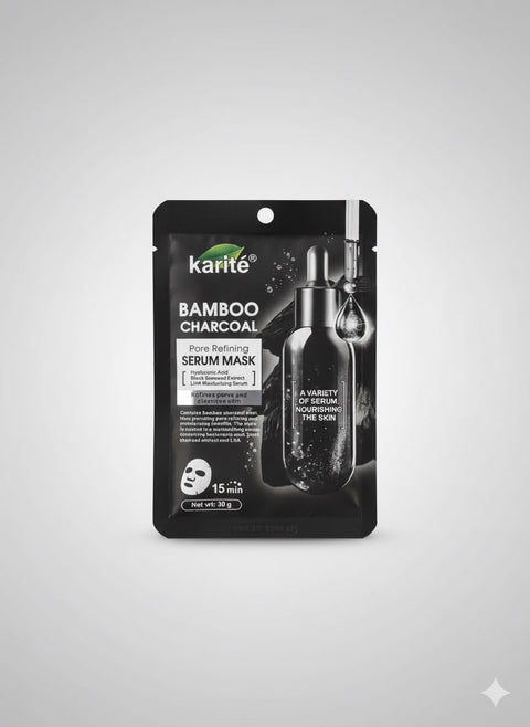 Karité Sheet Mask, Brightening and Nourishing Face Mask, Single Sheet (30g, Bamboo Char)
