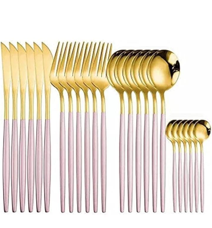 Silverware Set - Gold with Handles*Rose Pink - 24 Piece Stainless Steel Cutlery Set Service for 6 Include Knives, Forks, Spoons, Dishwasher Safe… by (ZLZIDAN) :