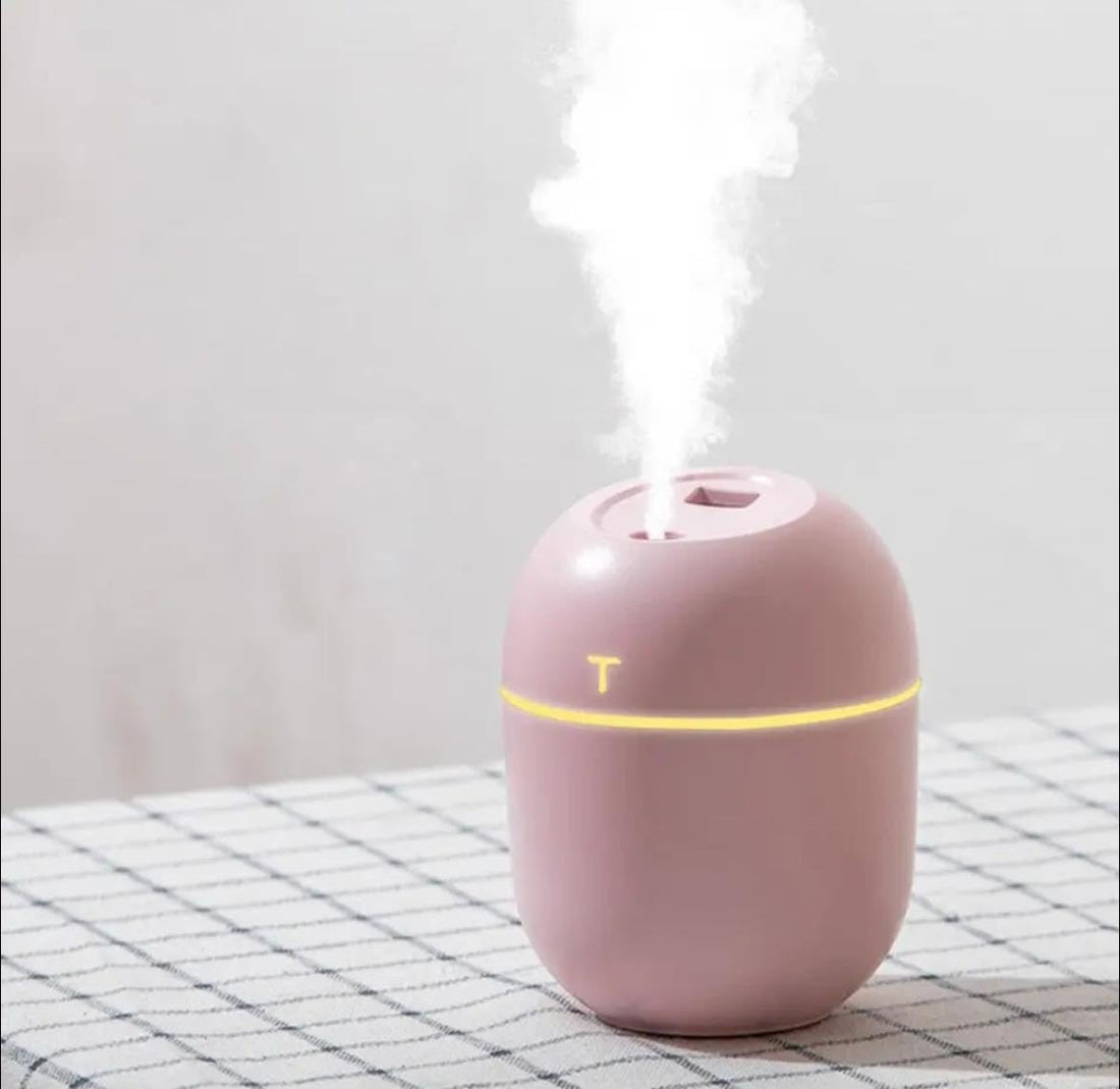 Humidifier, Mini Ultrasonic Air, humidifier for room, Desktop With Nano Atomization - 220ml, 7-Color Atmosphere Lighting, Quiet Operation (Pink)