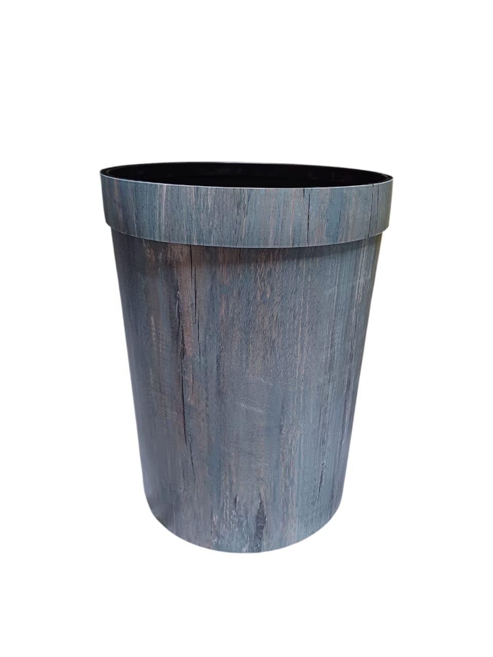 Wooden Wastebasket Trash Can Rubbish Bin Vintage Retro Simulation Wood Plastic Garbage Bin Container Farmhouse Style Trash Can for Home Office (White) (Sky blue)