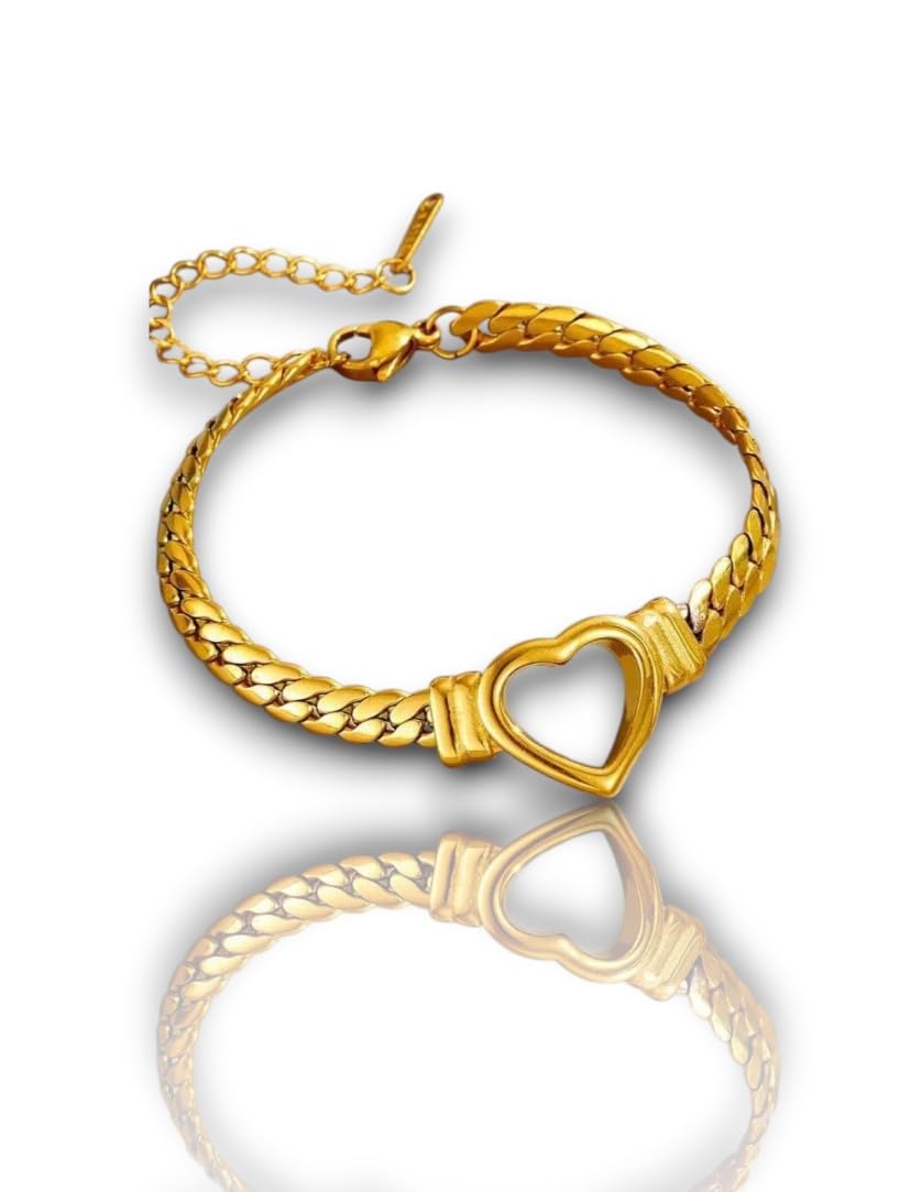 Fashion Gold Heart Bracelet, Braided Metal Chain, Adjustable Buckle, Fashion Women Accessory