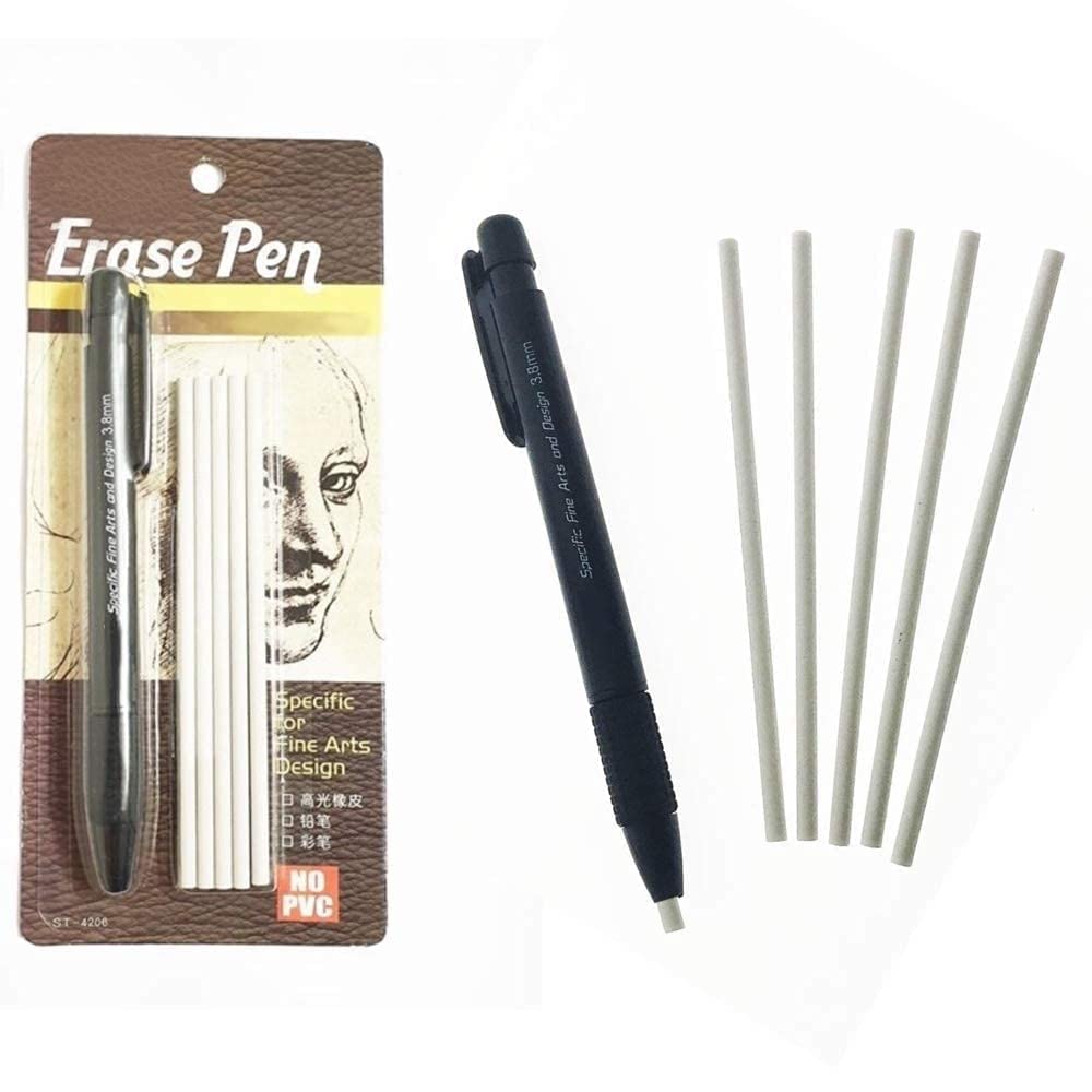 STL Mechanical Pencil Eraser Refill with 5 Replacement for Fine Arts, Drawing, Art and Graphic Designs, Black