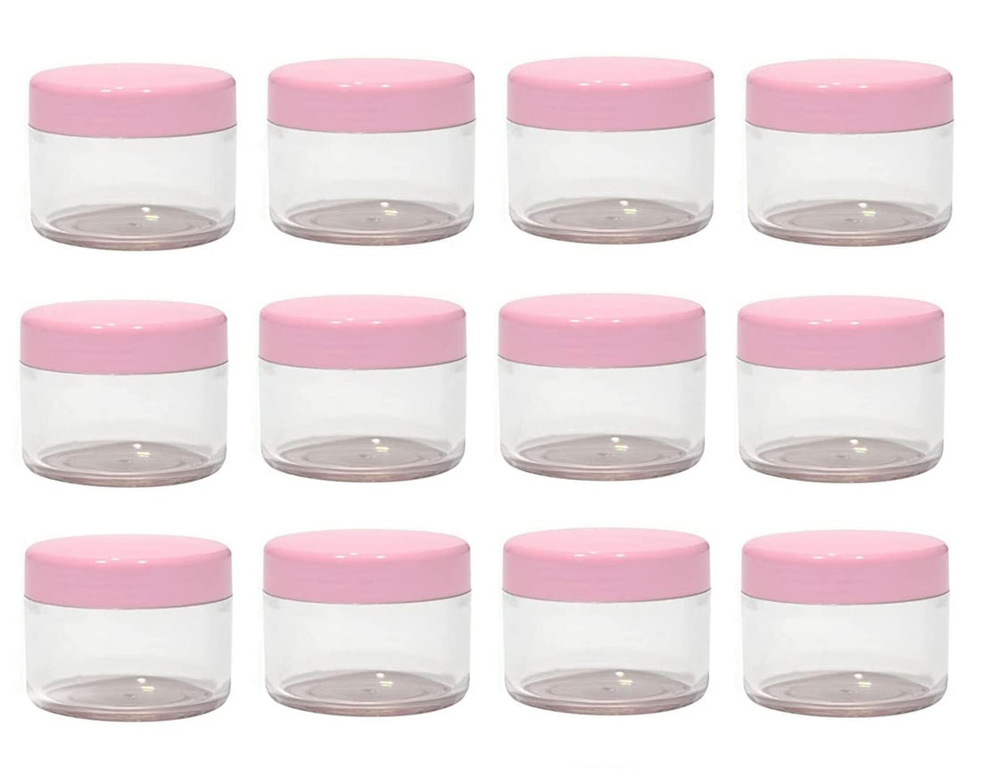 12PCS Clear Plastic Round Pot Pink Screw Cap Lid with Clear Base Empty Jars Travel Cosmetic Sample Containers for Make Up Face Cream Lotion Nail Powder Eye Shadow Lip Balm Container Lot (15ml)