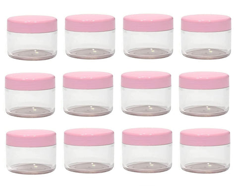 12PCS Clear Plastic Round Pot Pink Screw Cap Lid with Clear Base Empty Jars Travel Cosmetic Sample Containers for Make Up Face Cream Lotion Nail Powder Eye Shadow Lip Balm Container Lot (15ml)