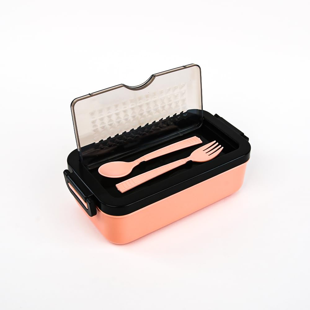 Generic Kabas Plastic Airtight Lunch Box with Spoon and Fork, Multicolor