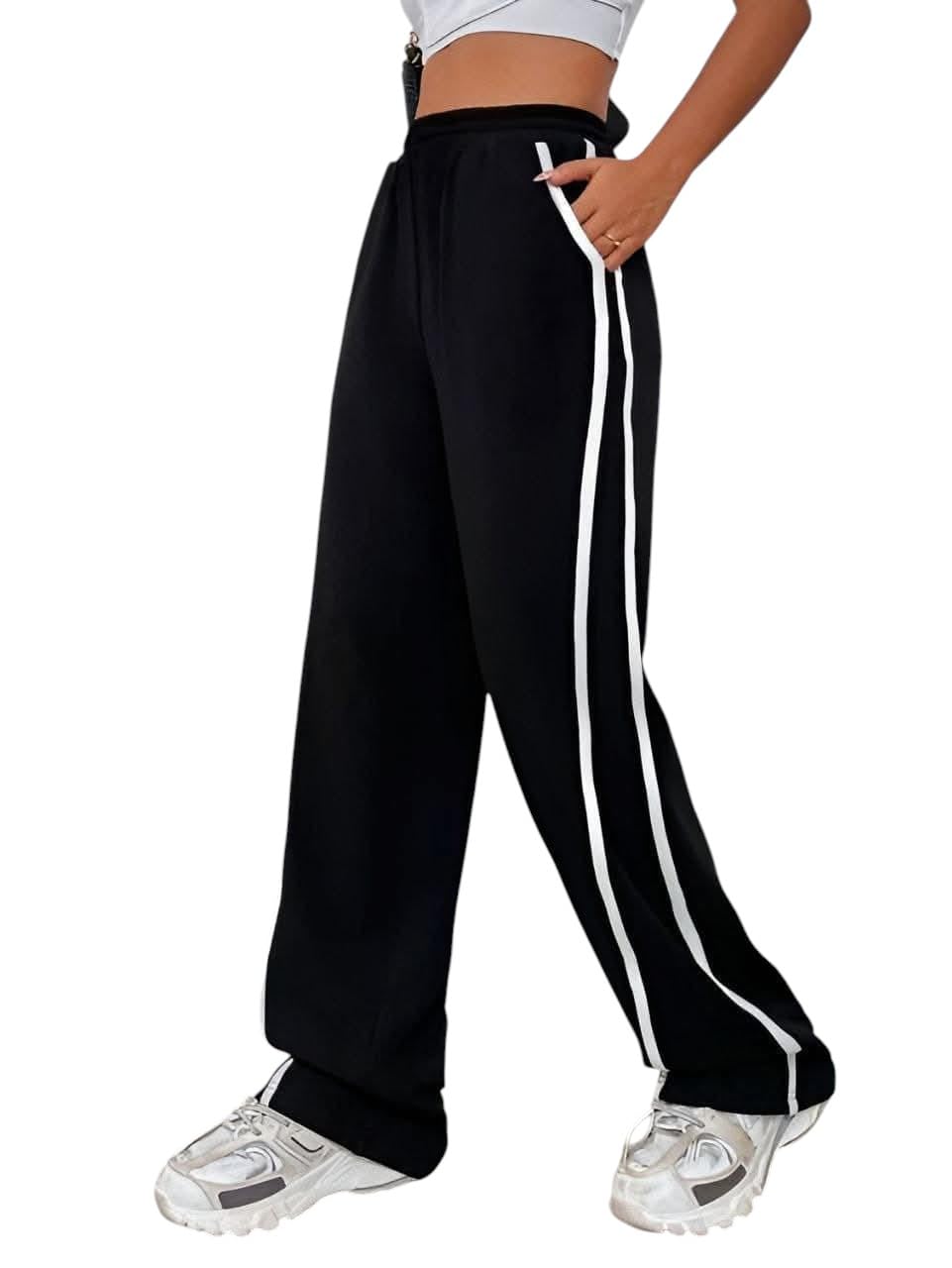 Miza Wide Leg Wide Sweatpants with Side Pockets - Summer Milton Cotton Material - Black and Grey Colors for Girls and Women