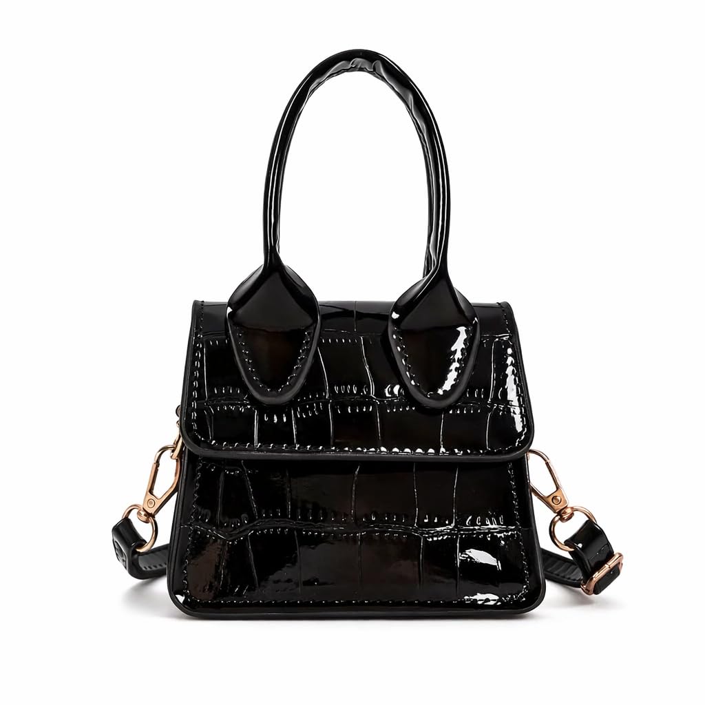 Glitter Crocodile Pattern Mini Crossbody Bag for Girls, Detachable Shoulder Strap Clutch Bag