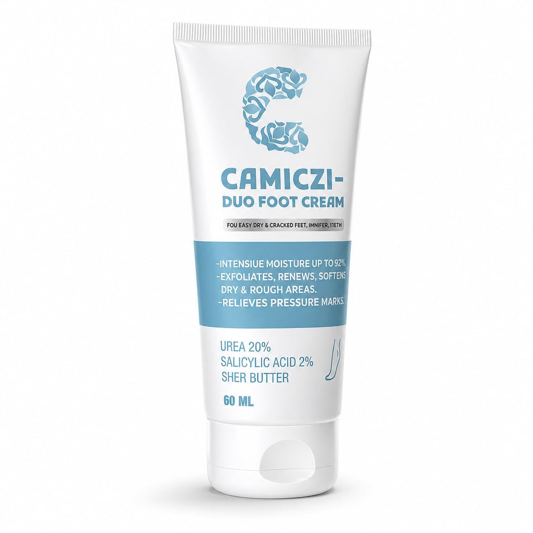 Camiczi Duo Foot Cream 60g – Urea 20% & Salicylic Acid 2% for Dry, Cracked Heels, Knees & Elbows – Intensive Moisturizing & Smoothing Care – Fast Absorbing