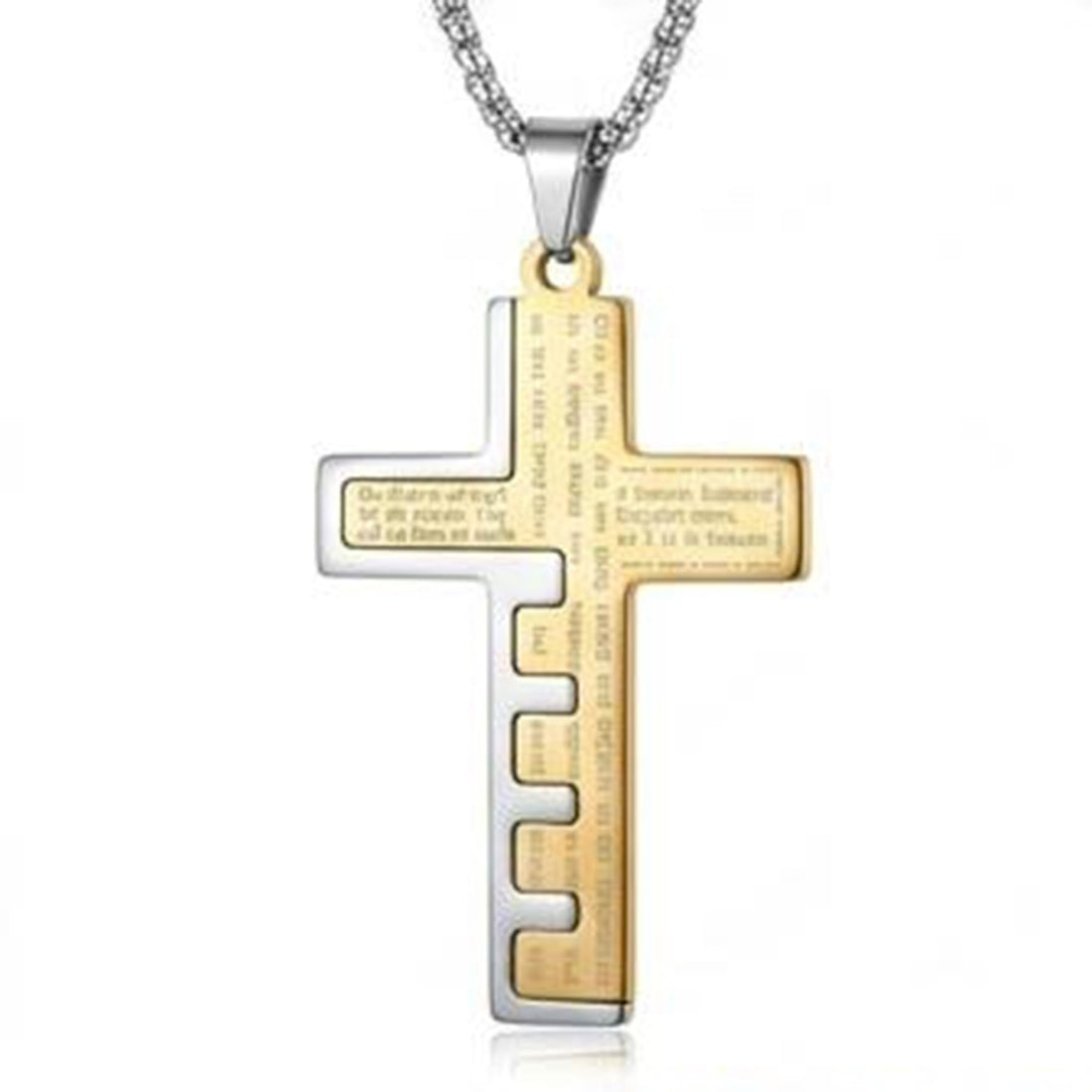Stainless Steel Cross Necklace with Lord's Prayer Engraved, Available in Black, Silver and Gold