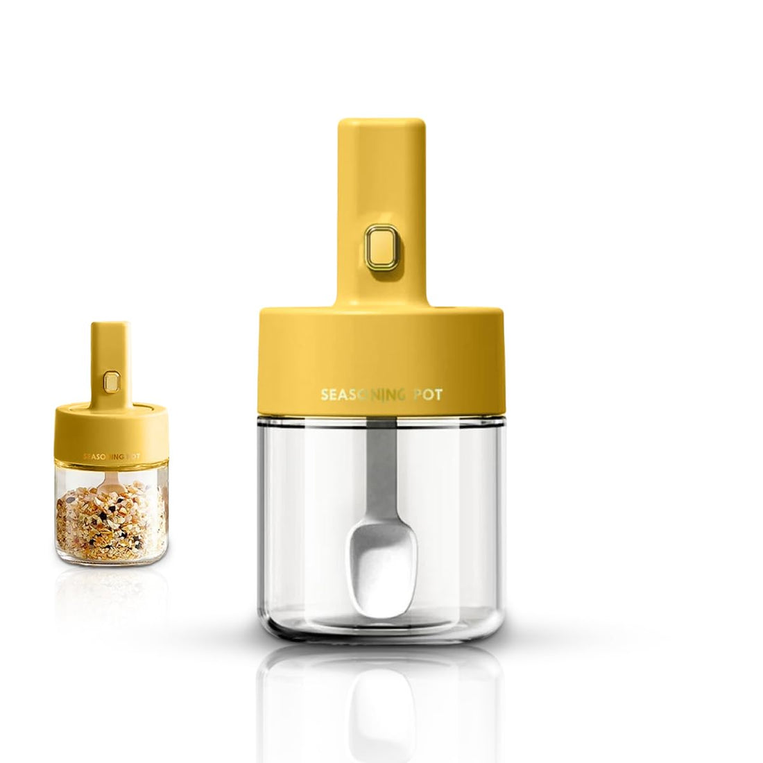 Glass Containers, Seasoning Jar, Premium Glass Kitchen Storage Jar Set - Airtight Lid with Spoon, Large Capacity Spice Jar Set, Seasoning Storage Containers for Home Kitchen (Yellow, 275 ML)