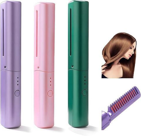 Rechargeable Mini Hair Straightener, Portable Cordless Hair Straightener Brush, 3 Adjustable Temp Flat Iron, Travel Size, Suitable for Soft Thinning Thick Curly Hair Types