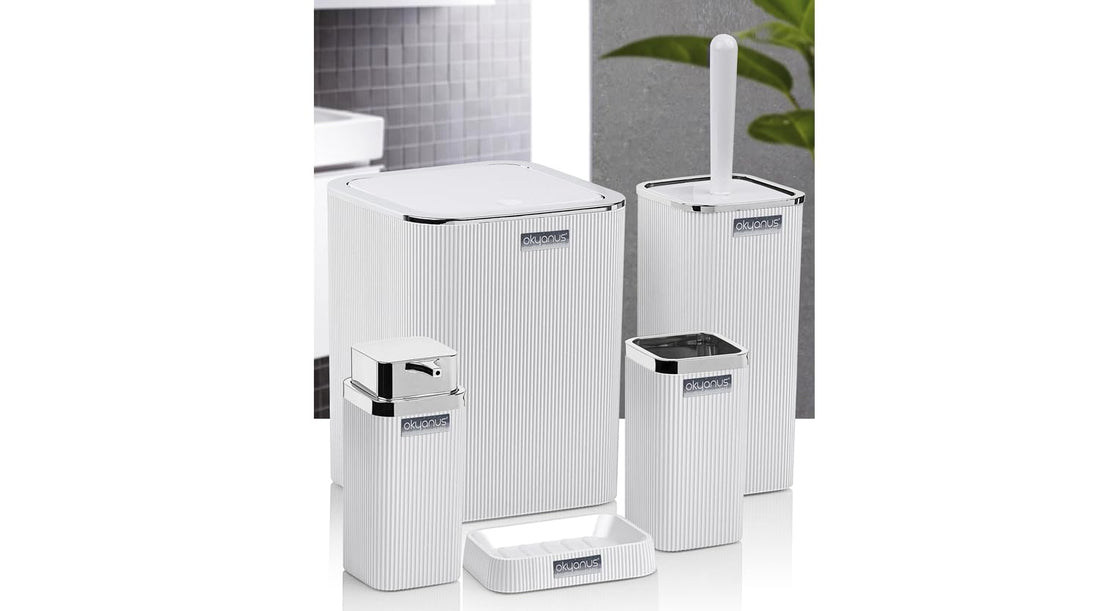 Okyanus 5-Piece Bathroom Set Ribbed Square (Silver) White, OKY-461-1-B-Multicolor