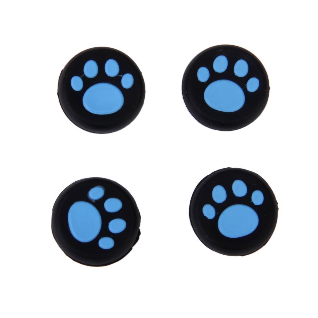 Ambertown Analog Silicone Thumb Stick Grips Cap Joystick ThumbSticks Caps Cover for PS4 PS3 Xbox One Xbox 360 PS2 Game Controllers (4 x Blue Cat Dog Paw)