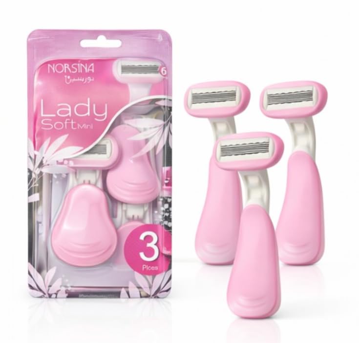 Lady Soft Mini Women's Razor - 6 Soft Hair Removal Blades - 3 Pieces - Smooth and Safe Use for Sensitive Skin - Pink and Sky - Imported Product