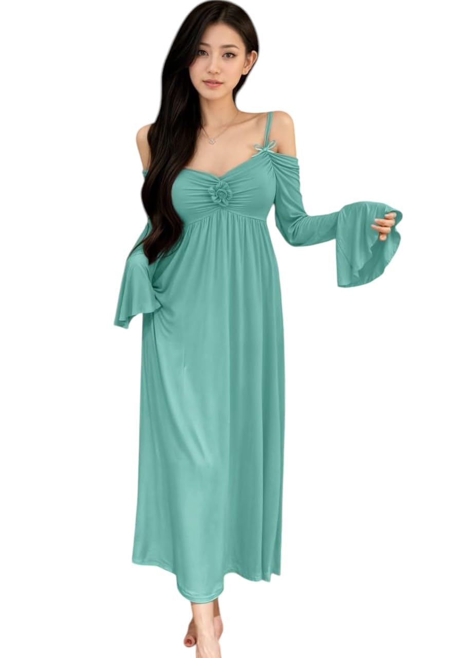 Off Shoulder Batwing Sleeve Maxi Dress One Size