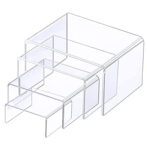 BEST MEDIA 4-Piece Transparent Acrylic Display Riser Set, Premium Product Stands for Cakes and Jewelry, Professional Showcase Shelves- Premium - 4-Piece Set - Transparent
