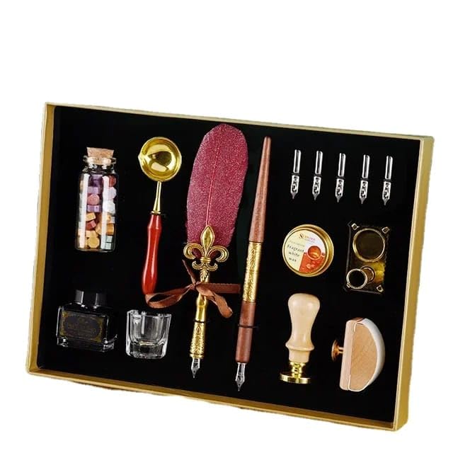 Quill Pen and Ink Set, Calligraphy Pen, Glass Dipping Pen, Wax Seal Stamp