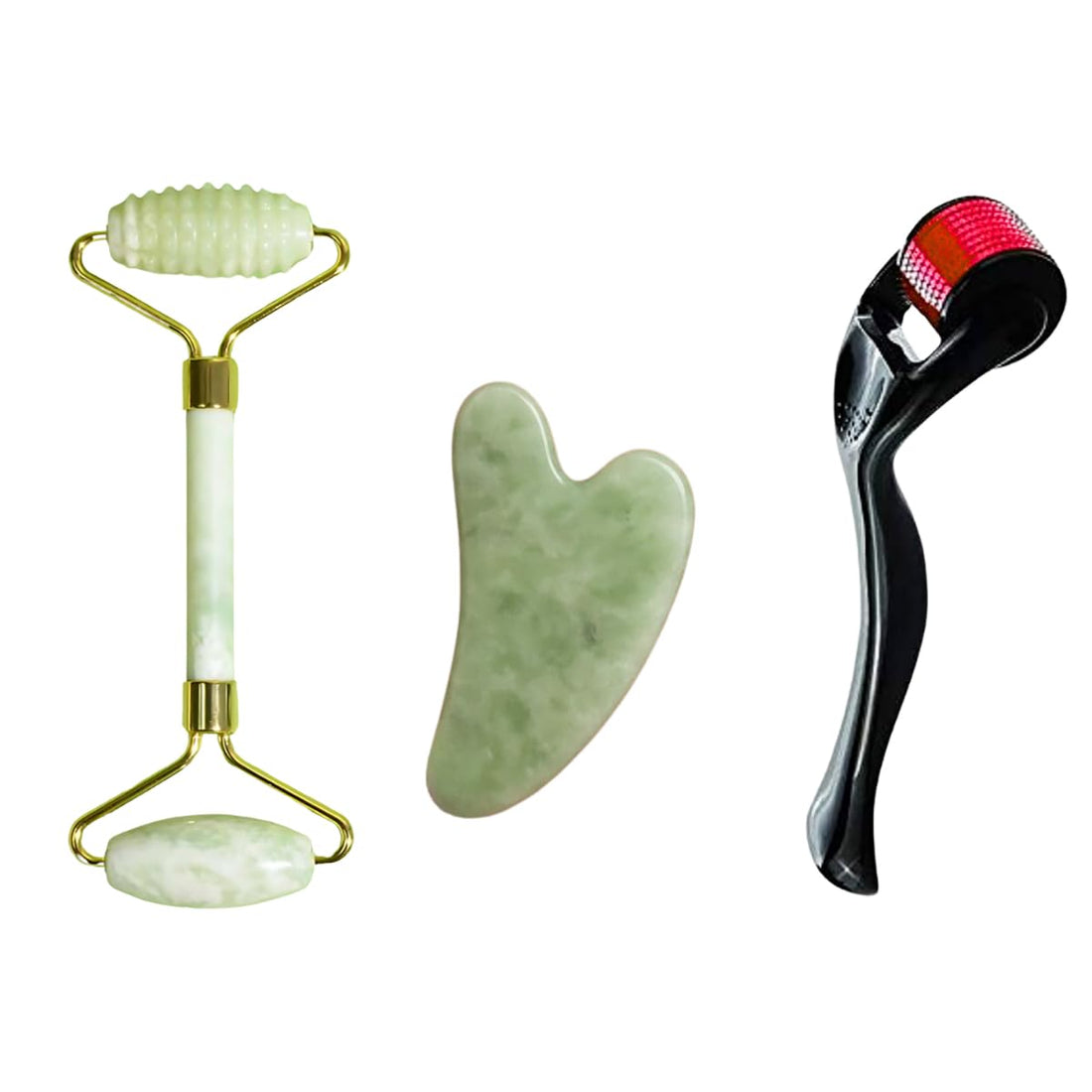 Jade Roller Set 3 in 1 Gua Sha Derma Roller Facial Massager