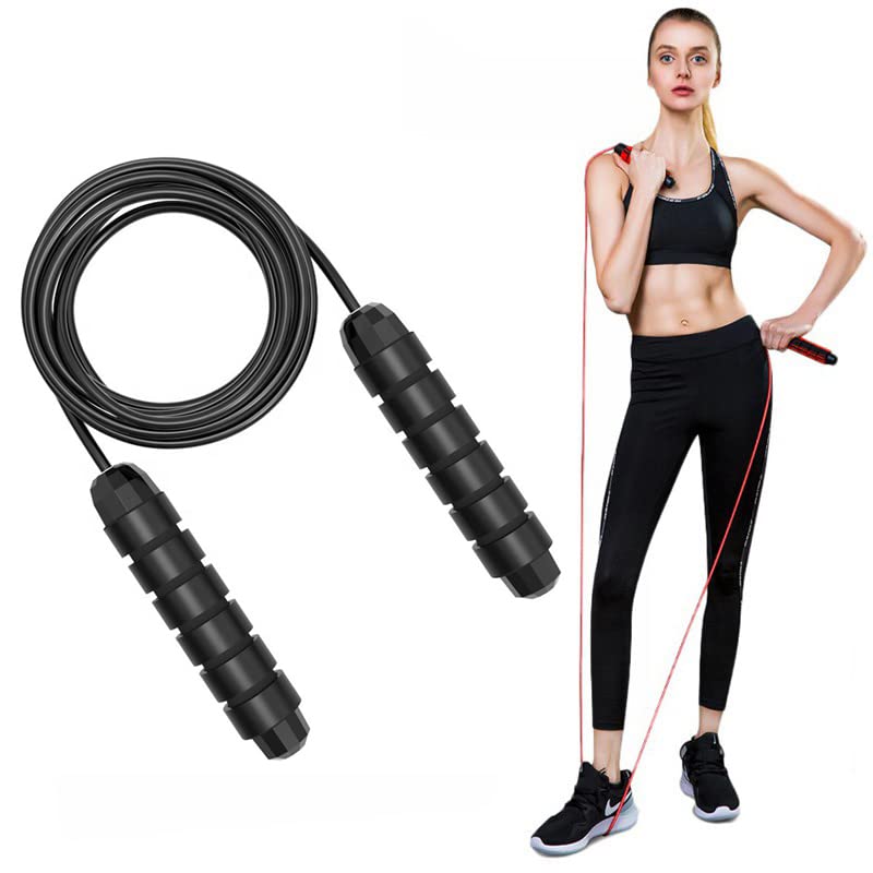 Sports Skipping Rope Set - Unisex 3M Long - Adult Jump Rope - Speed Rope for Fat Burn - Ideal for Body Gym Fitness (Black)