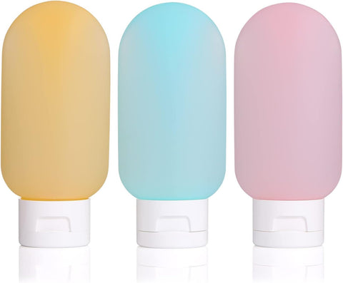 3-pack of Lewabo 60ml travel bottles, empty refillable plastic containers, travel-friendly size for toiletries, shampoo, and conditioner.Multi-colored