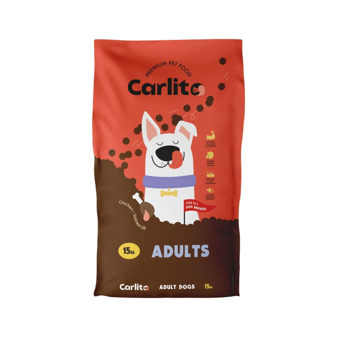 Carlito Premium Pet Food Adult Dog Dry - High Protein & Omega-3 for Strong Muscles, Healthy Coat - Available in 450g, 1.5KG, 5KG & 15KG (15 Kilograms)