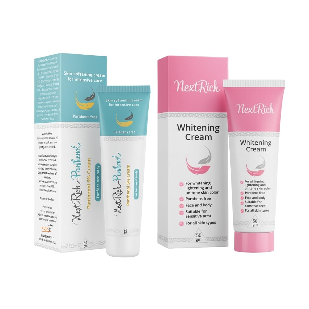 Next Rich brightening Cream 50 Gm + Next Rich Panthenol Cream 50 Gm - Vitamin E - Anti-Aging Effect-Hydration - Minimizes fine lines and wrinkles