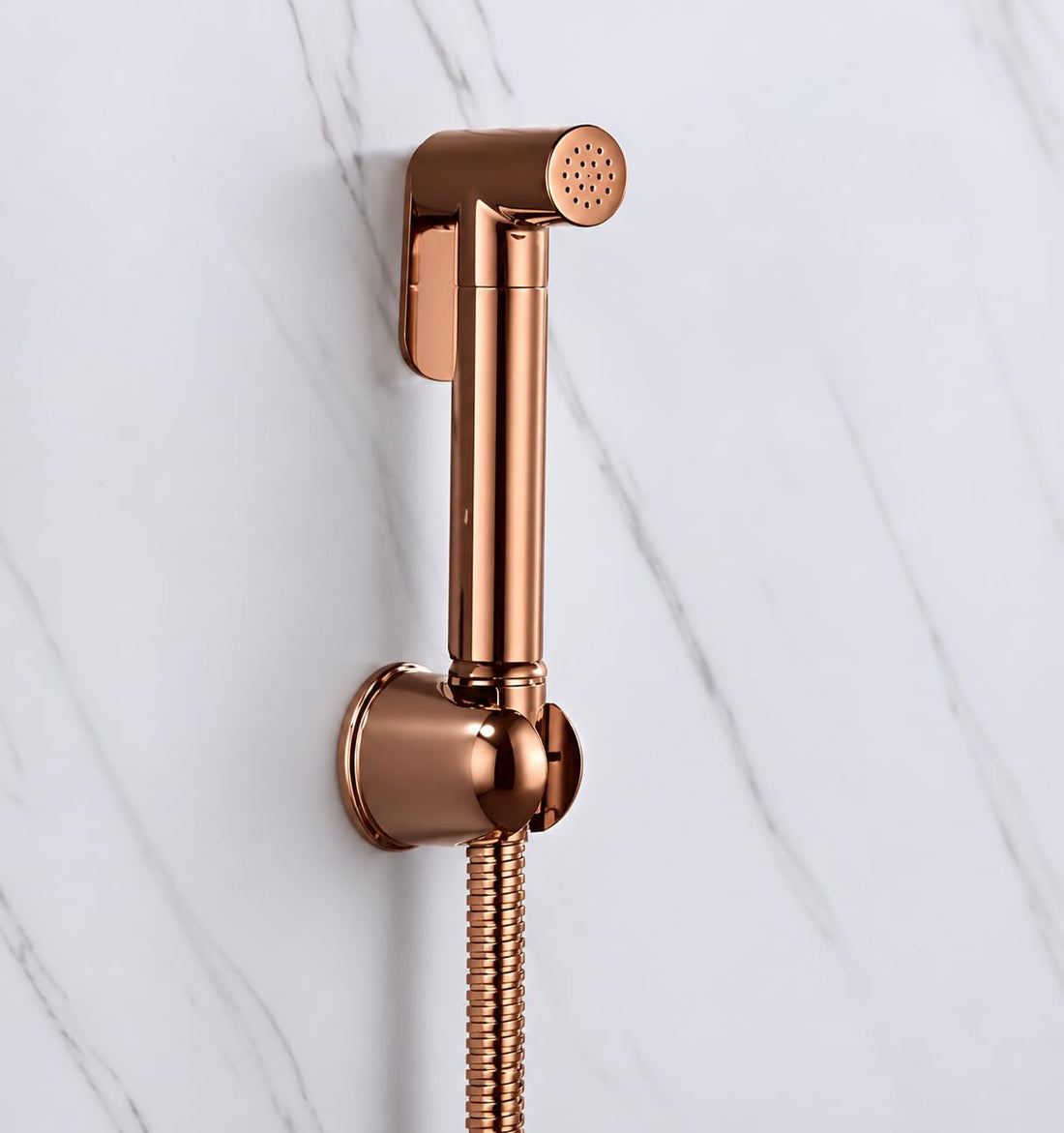 Handheld Bathroom Shattaf Brass Alloy Bidet for Toilet with Hose and Hanger, Muslim Washing/Personal Hygiene/Baby and Pet Bath (Rose Gold Cylindrical)